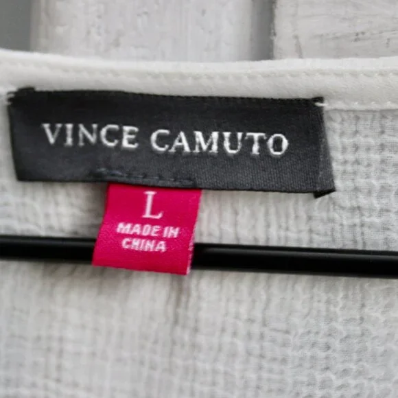 Vince Camuto Women's White Sleeveless Ruffled V-Neck Peplum Blouse Top Sz Large - Picture 3 of 4